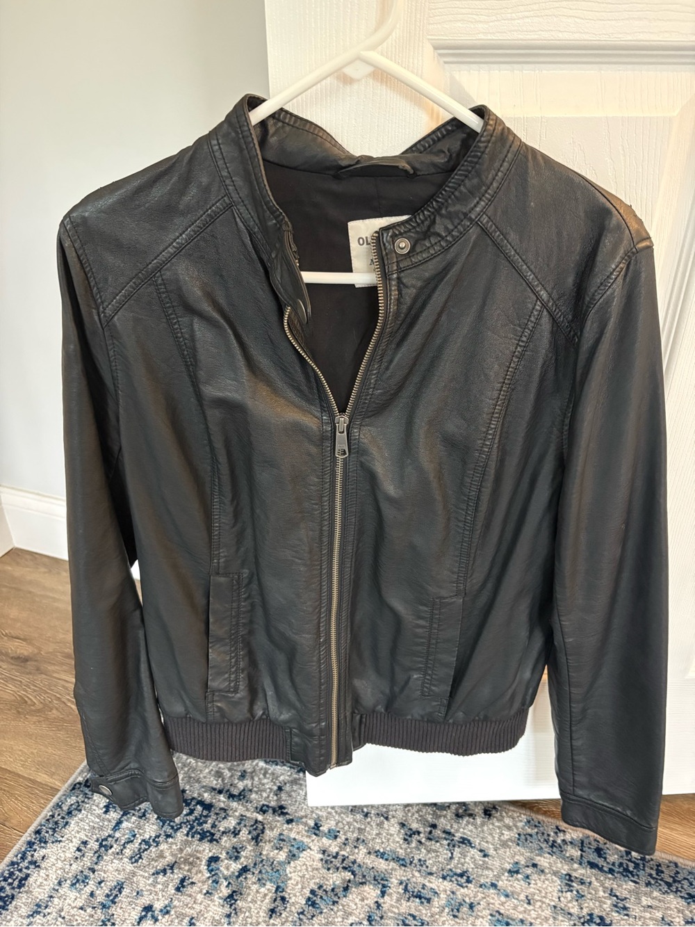 Old Navy Black Faux Leather Bomber Jacket